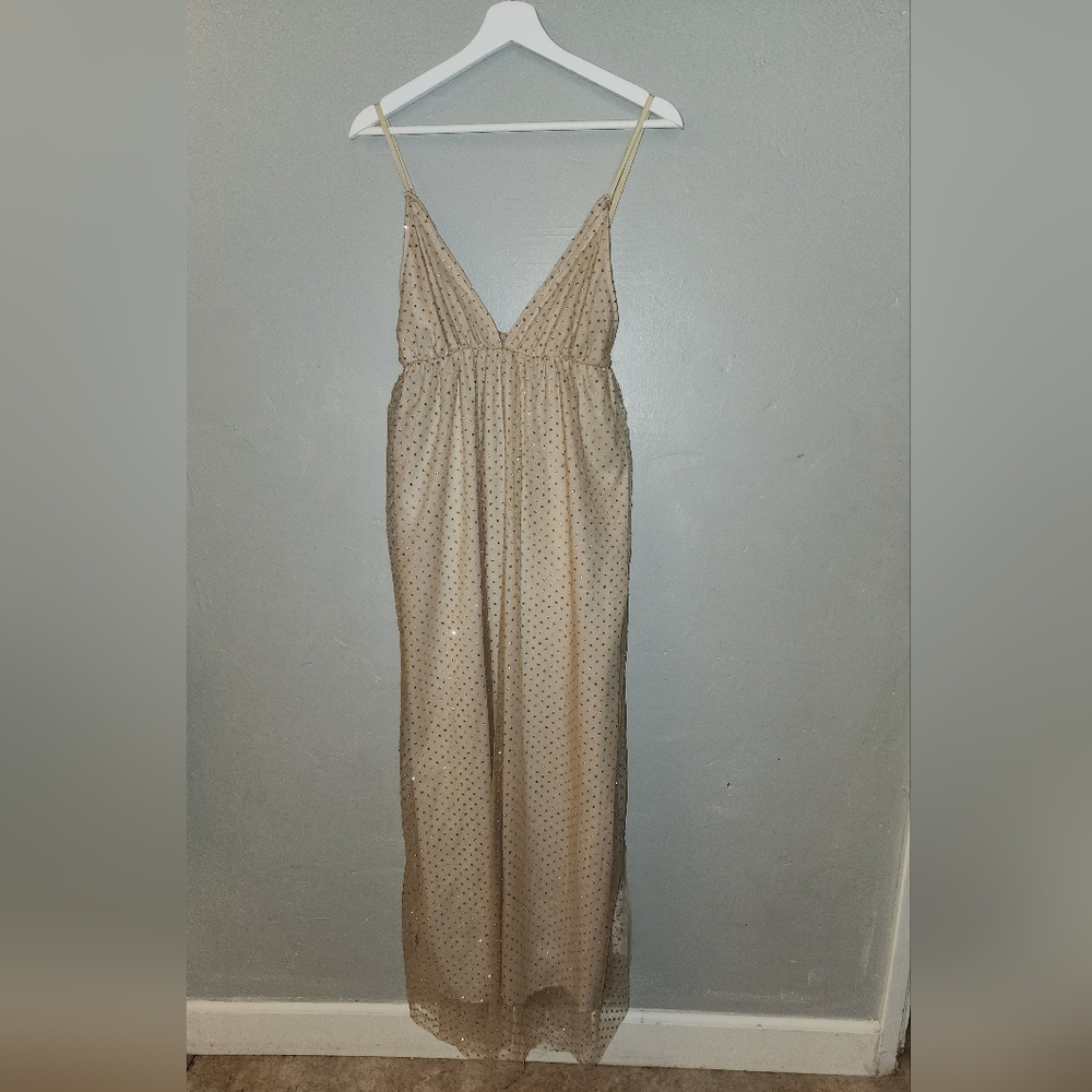 Beige Glitter Princess Maxi Gown